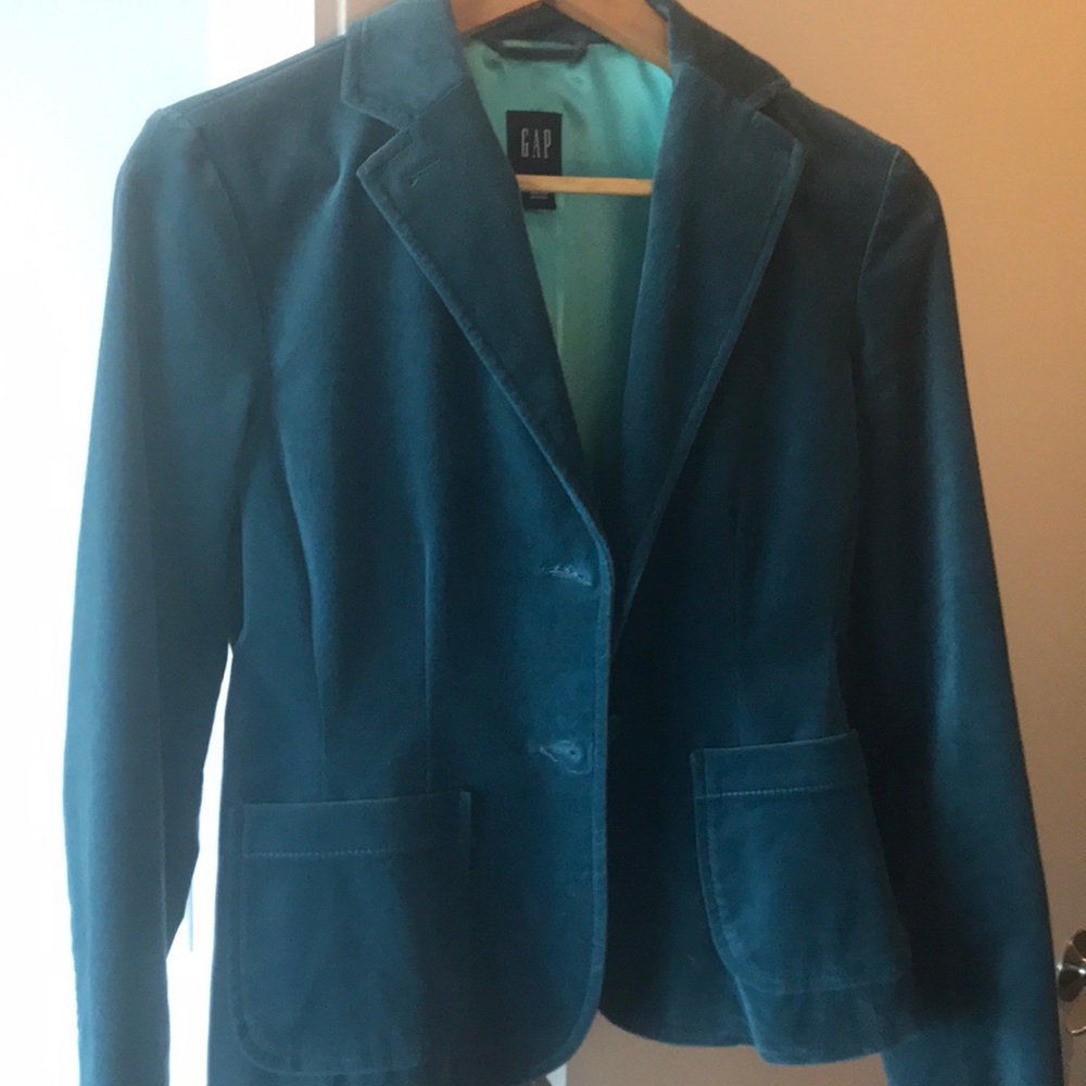 Blue-green velvet blazer